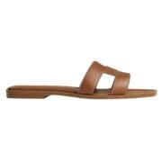 Hermes Brown Leather Oran FlatSandals