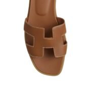 Hermes Brown Leather Oran FlatSandals - Image 4