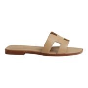 Hermes Light Brown Leather Oran Flat Slides