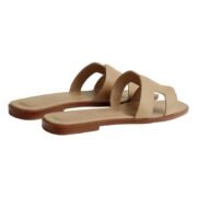 Hermes Light Brown Leather Oran Flat Slides - Image 3