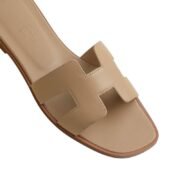 Hermes Light Brown Leather Oran Flat Slides - Image 4