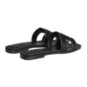 Hermes Oran Sandal Black Calfskin – White Top Stitch Flat - Image 3
