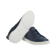 ZEGNA NAVY BLUE DEERSKIN TRIPLE STITCH™ SNEAKERS - Image 3