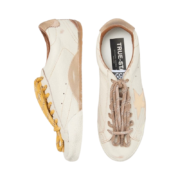 Golden Goose True-Star in white nappa leather with gold star and beige suede heel tab(Women's) - Image 5