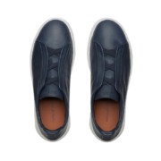 ZEGNA NAVY BLUE DEERSKIN TRIPLE STITCH™ SNEAKERS - Image 4