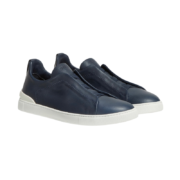 ZEGNA NAVY BLUE DEERSKIN TRIPLE STITCH™ SNEAKERS - Image 2