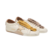 Golden Goose True-Star in white nappa leather with gold star and beige suede heel tab(Women's) - Image 3