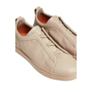 Zegna - Triple Stitch Deerskin Beige Slip On Sneakers - Image 3