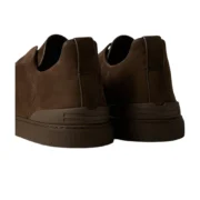 ZEGNA DARK BROWN TRIPLE STITCH™   SECONDSKIN SNEAKERS - Image 4
