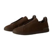 ZEGNA DARK BROWN TRIPLE STITCH™   SECONDSKIN SNEAKERS - Image 3